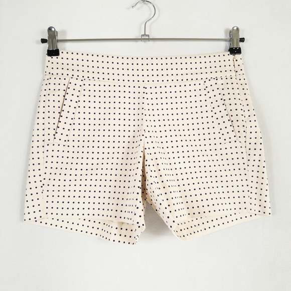 J. Crew Pants - J. Crew 5" Shorts Women 00 Ecru Navy Blue Polka Dot 100% Cotton Flat Front Chino